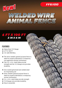 NEW 6 FT X 100 FT 2 IN X 4 IN WELDED WIRE ANIMAL FENCE FF6100
