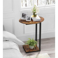 17 Stories Side Table Small End Table: C-Shaped Wood Sofa Table With Metal Frame (Rustic Brown)