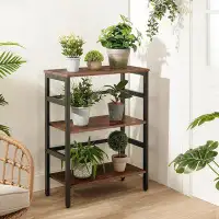 17 Stories 3 Tier Bookshelf, Industrial Bookcase, Record Storage Rack With Side Fence, Wood Storage Shelf With Metal Fra