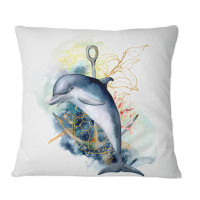 East Urban Home Dolphine Turtle And Anchor With Coral Reef Plants Animal Print Throw Pillow