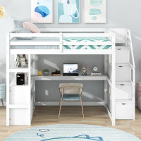 Latitude Run® Full Size Loft Bed With Desk And Shelves