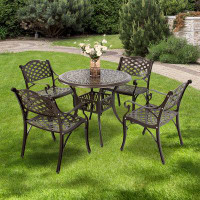 Lark Manor Amilyah Outdoor Patio Retro Round Cast Iron Dining Table and 4 Cast Iron Chairs