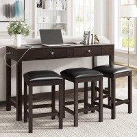 Red Barrel Studio 4-Piece Counter Height Table Set With Socket And Leather Padded Stools, Espresso