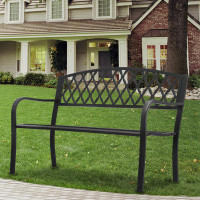 Red Barrel Studio 50" Patio Garden Bench Outdoor Furniture Park 3-Person Seat Yard Cast Iron Chair