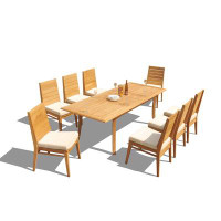Teak Smith Grade-A Teak Dining Set: 94" Double Extension Rectangle Table And 8 Stacking Armless Chairs