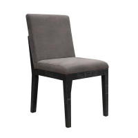 Gracie Oaks Chlodochar 23 Inch Dining Chair Set Of 2, Black Pine Wood, Gray Faux Leather