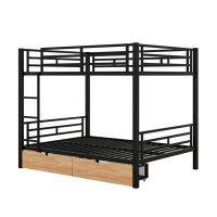 Mason & Marbles Metal Full Size Convertible Bunk Bed With 2 Drawers, Black