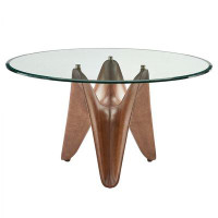 HomeRoots 59" Clear And Walnut Rounded Glass And Solid Manufactured Wood Dining Table