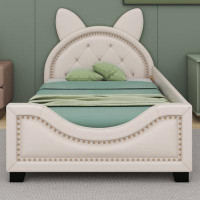 Zoomie Kids Reinforced Twin Size Upholstered Daybed With Carton Ears Shaped Headboard
