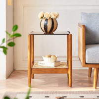 STAR BANNER Nordic Simple Modern End Table Living Room Square Rattan Woven Glass Home Small Apartment End Table