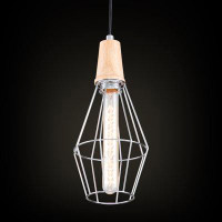 Wrought Studio Coman 6"W Silver + Nature Wood Finish Dimmable & Adjustable Height Pendant Light Include T Bulb