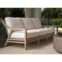 Lexington Stillwater Cove 83" Wide Outdoor Teak Patio Sofa with Cushions