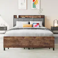 17 Stories Full Size Bed Frame with Charging Station and 2 Storage Drawers