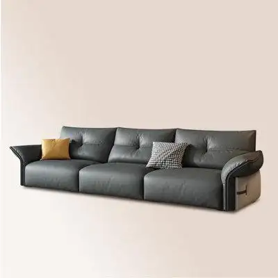 PULOSK 110.24" Dark grey Genuine Leather Modular Sofa cushion couch