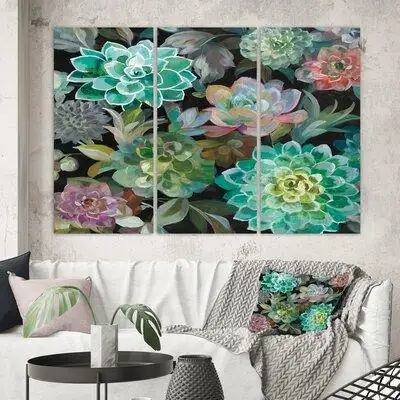 East Urban Home Floral Succulents - Multi-Piece Image Wrapped Canvas Painting Print