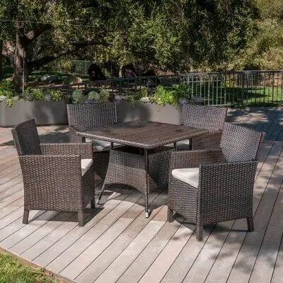 Ivy Bronx Ledezma Outdoor Wicker 5 Piece Dining Set with Cushions