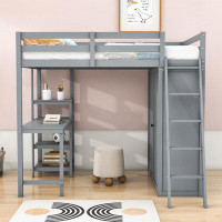 Harriet Bee Jalanni Full Size Wooden Loft Bed with Wardrobe and Desk and Shelves