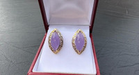 #380 - 14kt Yellow Gold, Lavender, Marquis Jade Earrings