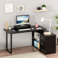 Latitude Run® 54'' W Reversible L-Shaped Desk with Computer Monitor Riser Stand