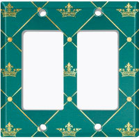 WorldAcc Metal Light Switch Plate Outlet Cover (Damask Golden Fleur De Lis Crown Elegant Green - Single Toggle)