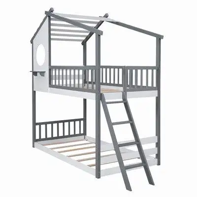 Harper Orchard Bunk Bed Wood Bed with Roof