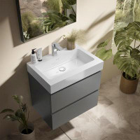 Latitude Run® 24 Inch Wall Mounted Single Sink Bathroom Vanity With Soft Close Drawers