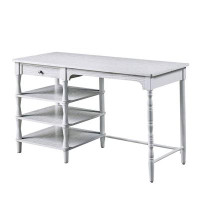 Dovecove Gia 48 Inch Writing Desk, 1 Drawer, 3 Shelves, Metal, White Wood Frame