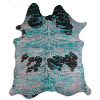 Foundry Select ACID WASHED HAIR ON Cowhide RUG DISTRESSED BRINDLE FLORAL TURQUOISE 3 - 5 M GRADE A