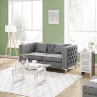 Balus Velvet Loveseat Sofa, Modern Upholstered Sofa Couch With Throw Cushions & Bolster Cushions, Button Tufted & Nailhe