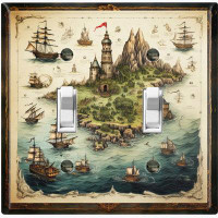 WorldAcc Metal Light Switch Plate Outlet Cover (Ship Travel Castle Island Biege - Double Toggle)