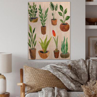 Bay Isle Home™ Eight Potted House Plants - Traditional Wood Wall Art Décor - Natural Pine Wood