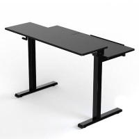 Inbox Zero 48" Crank Adjustable Height Split Level Drafting Table Ergonomic Desk With Monitor Shelf