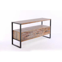 Millwood Pines 60 Inch Reclaimed Wood Media TV Console Table With 3 Drarwer