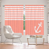 East Urban Home Lined Window Curtains 2-panel Set for Window Size Organic Sat Coral Love Anchor Nautical