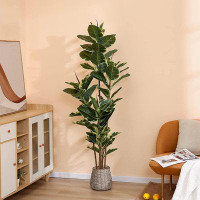 Primrue 6Ft Tall Faux Ficus Tree Potted Fake Tropical Plants Decorative House