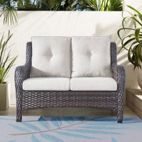 Winston Porter Jerrall 53" Wide Outdoor Wicker Loveseat with Cushions