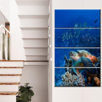 Made in Canada - Design Art 'Large Sea Turtle underwater' 4 Piece Photographic Print on Wrapped Canvas Set