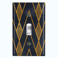 WorldAcc Metal Light Switch Plate Outlet Cover (Yellow Chevron Pattern Black - Single Toggle)