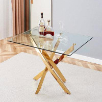 Mercer41 36"W x 30"H Square Tempered Glass Dining Table with Silver Finish Stainless Steel Legs