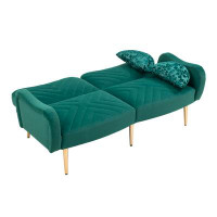House of Hampton Couches For Living Room 65 Inch, Mid Century Modern Velvet Love Seats Sofa With 2 Bolster Pillows, Love
