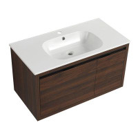 Ebern Designs 1CF8A673BE55487BA4C951805CE82250 36 In. Dark Walnut Elegant Bathroom Vanity W/ Sink