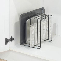 mDesign Prep & Savour Metal Wire Pot/Pan Organizer Rack For Kitchen, 5 Slots - Grey