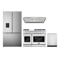 Cosmo 4 Piece Kitchen Package With 48" Freestanding Gas Range 48" Under Cabinet Range Hood 24" Built-in Fully Integrated