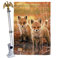 Breeze Decor Foxes - Impressions Decorative Aluminum Pole & Bracket House Flag Set HS110086-BO-02