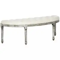 Ophelia & Co. Cartago-Circle End Of Bed Bench With Tufted Design, Upholstered Bedroom Entryway Bench With Rubberwood Leg