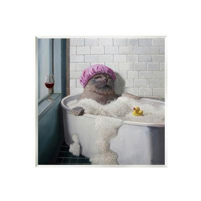 Trinx «Relaxing Seal Bath Tub Wine Glass» par Lucia Heffernan, impression sans cadre sur panneau de fibres à densité moy in Arts & Collectibles in Québec