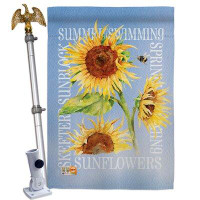 Breeze Decor Summer Sunflower - Impressions Decorative Aluminum Pole & Bracket House Flag Set HS104097-BO-02
