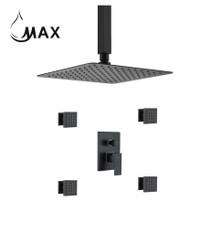 Ceiling Shower System Set Two Functions With 4 Body Jets Matte Black Finish