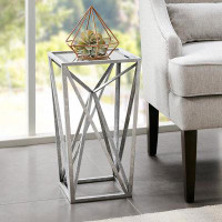 Orren Ellis Small Metal Frame Geometric Angular Design Accent Tables With Glass Top And Hollow Base