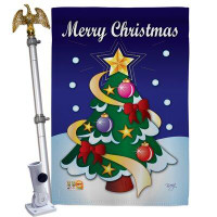 Breeze Decor Merry Christmas - Impressions Decorative Aluminum Pole & Bracket House Flag Set HS114071-BO-02